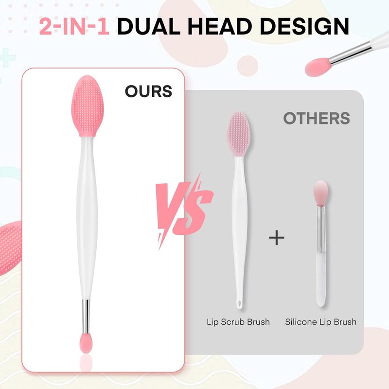 Unaone Lip Scrub Brush - 2 PCS Dual-ended Lip Scrubber Exfoliator and Silicone Lip Brush, 3-in-1 Silicone Lip Scrub Tool Lip Mask Applicator, Gentle Exfoliator & Applicator for Soft - Image 2